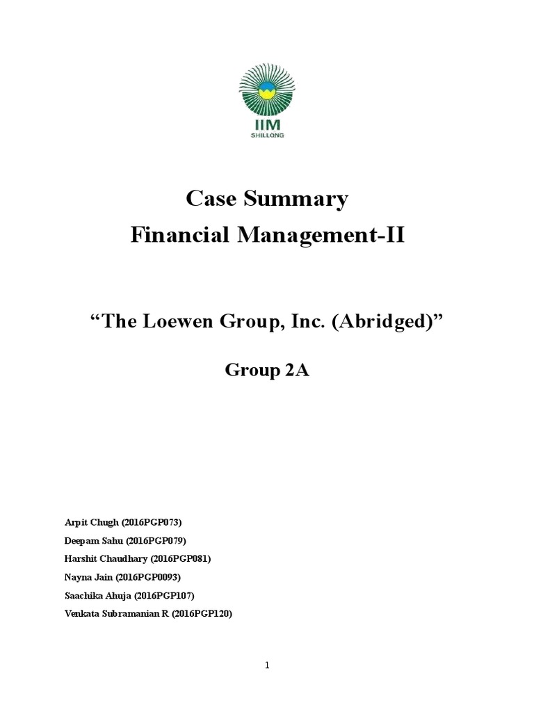 Case Summary Financial ManagementII "The Loewen Group, Inc. (Abridged