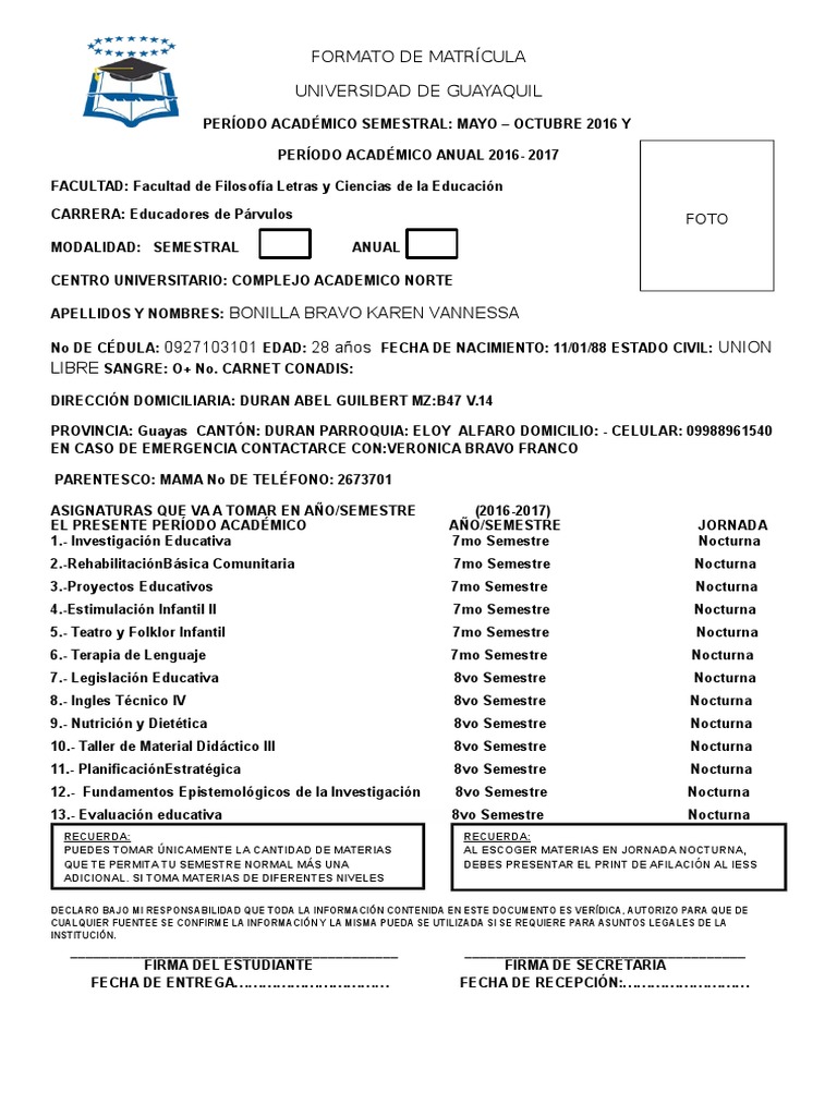 fORMATO MATRICULA COMPLETA | PDF