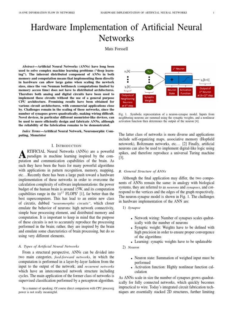 Hardware Implementation of Artificial Neural Networks PDF | PDF ...