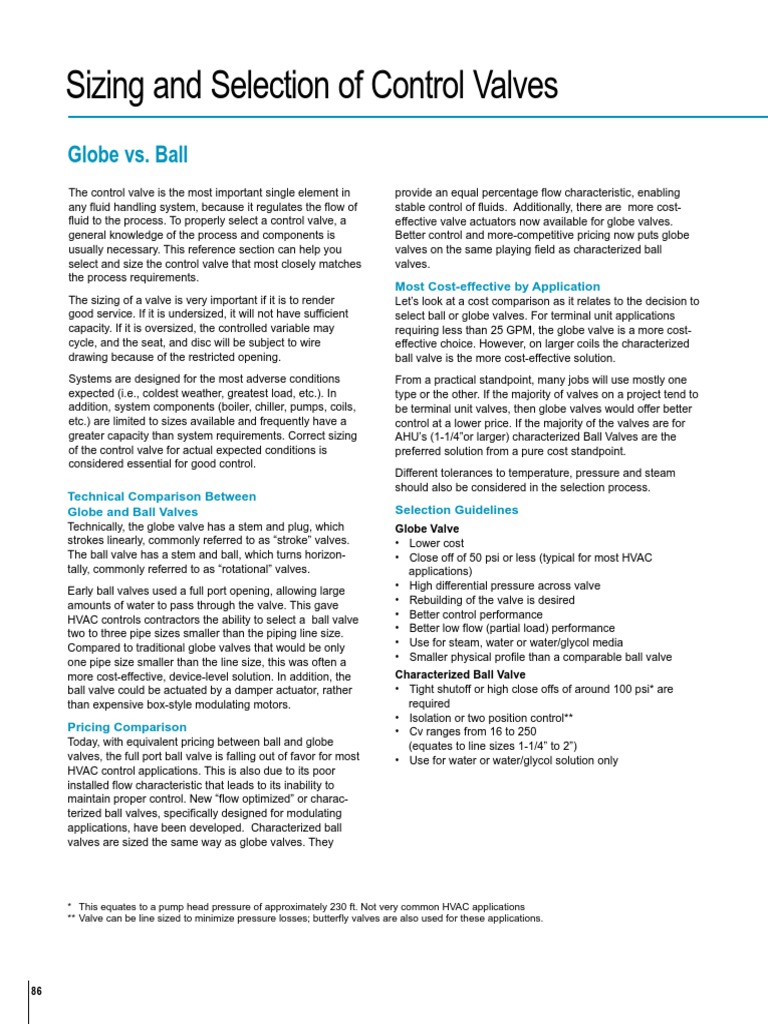 Selection and Sizing of Control Valves A Comparison of Globe vs Ball