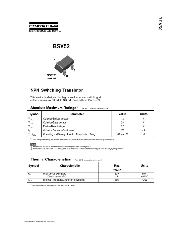 NPN Switching Transistor Absolute Maximum Ratings PDF Bipolar
