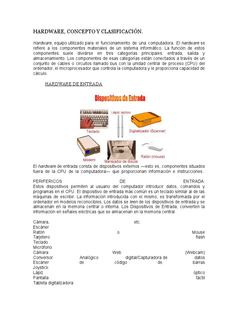 Hardware Concepto y Clasificación. | PDF | Hardware de la computadora ...