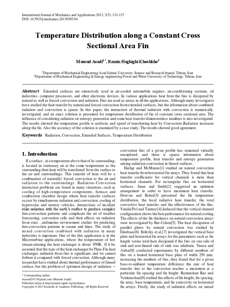 Temperature Distribution Along A Constant Cross Sectional Area Fin ...