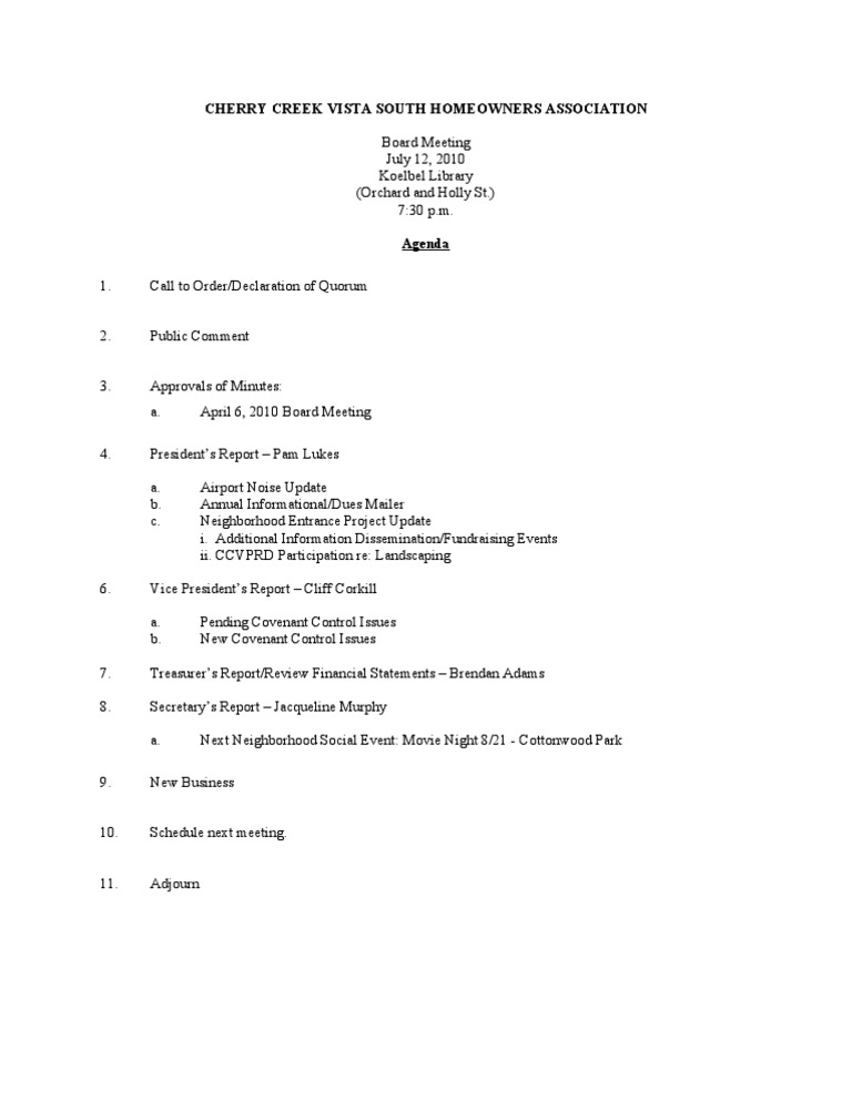 HOA Agenda 7 12 | PDF | Science & Mathematics