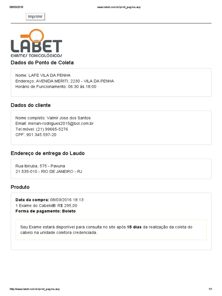 labet exames resultado