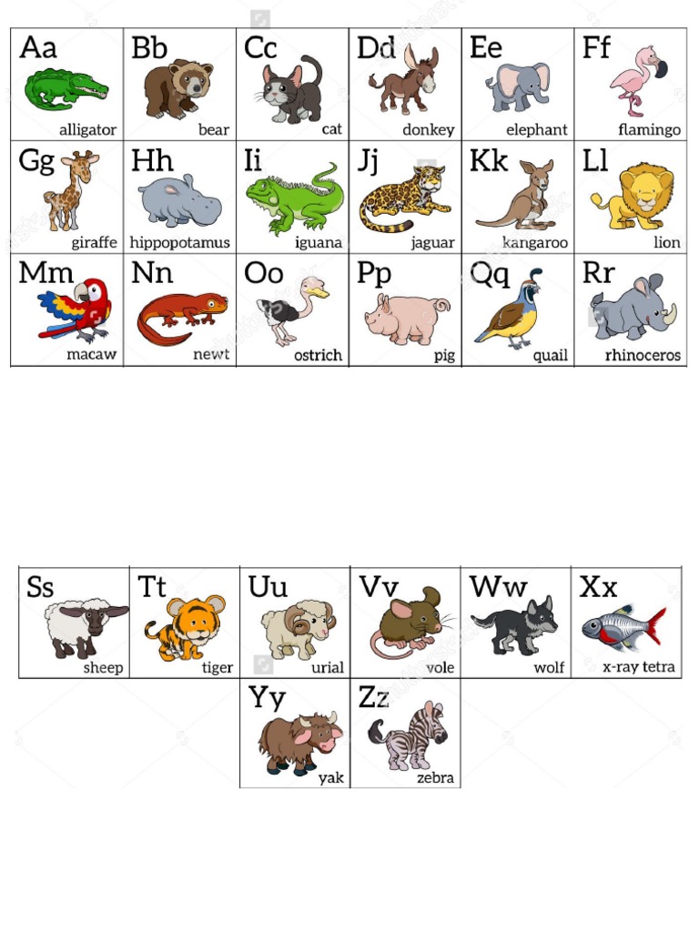 Alfabeto De Animales En Ingles