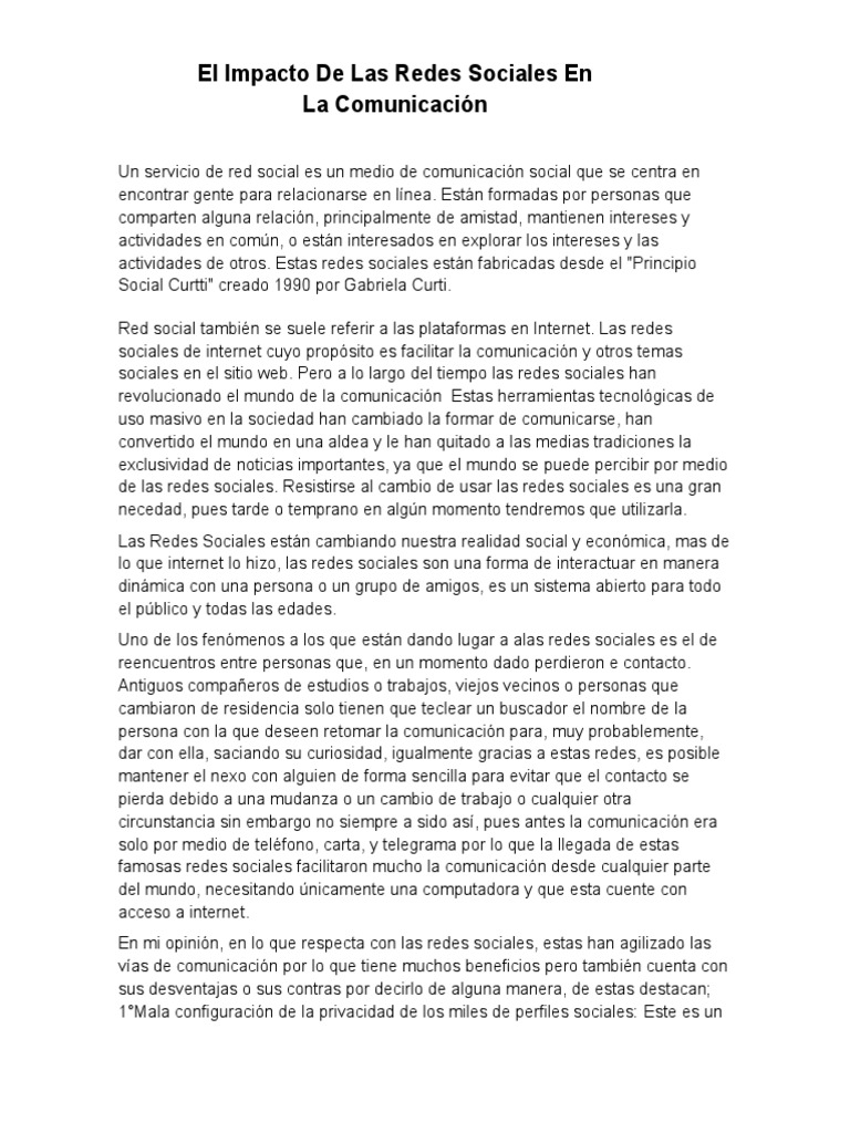 Impacto de las Redes Sociales en la Comunicación | PDF | Servicio de ...