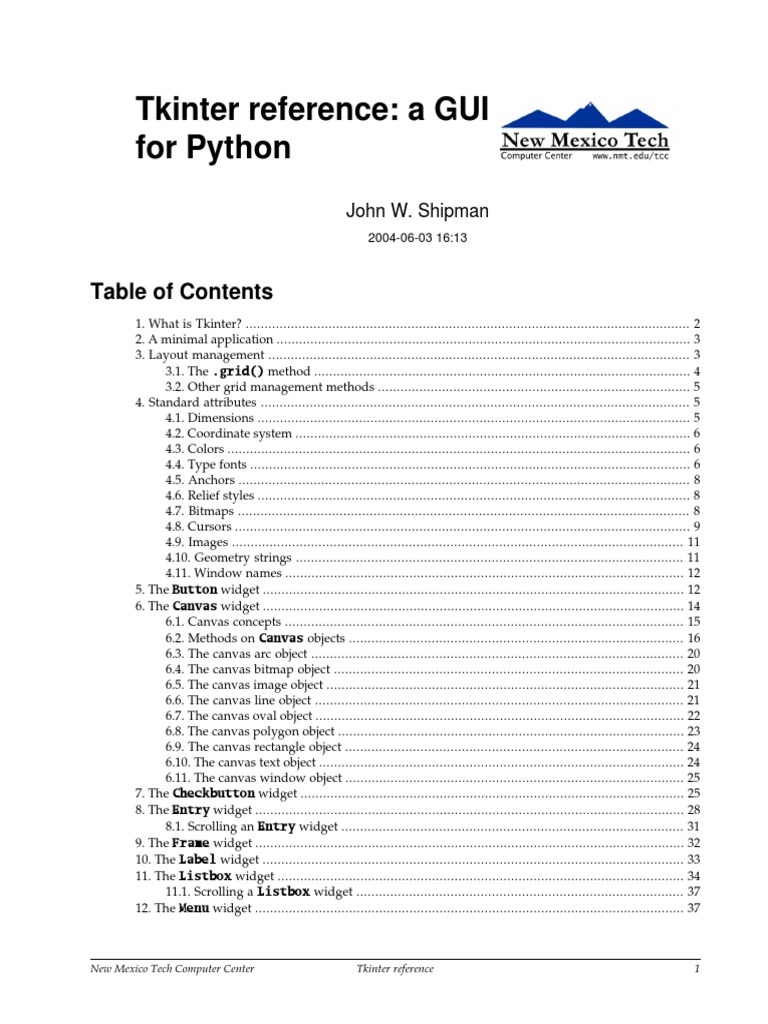 Tkinter Reference A GUI For Python | PDF | Button (Computing) | Typefaces