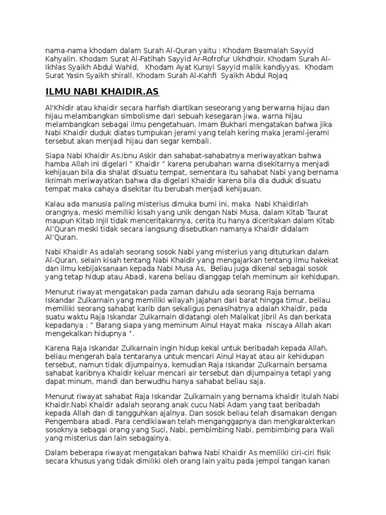 Ilmu Nabi Khaidir As