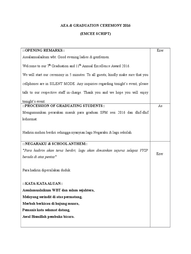 Aea & Graduation 2016 Emcee Script Original | PDF