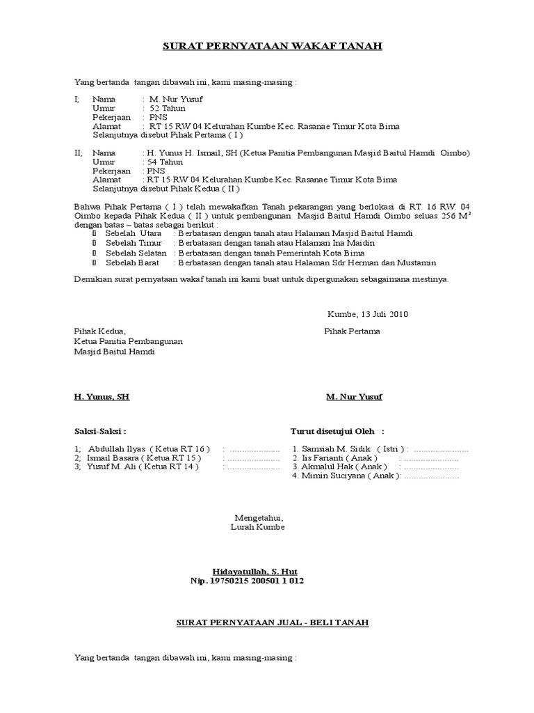 Contoh Surat Contoh Surat Wakaf Untuk Masjid