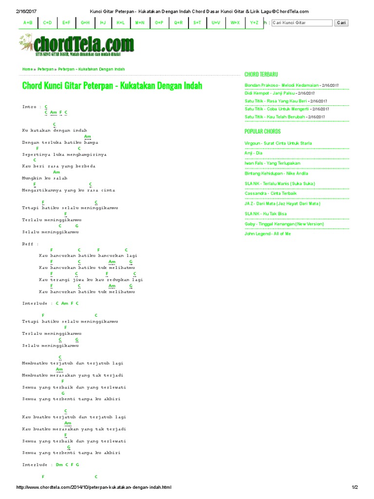 Kunci Gitar Peterpan Kukatakan Dengan Indah Chord Dasar Kunci Gitar Lirik Lagu C Chordtela Pdf