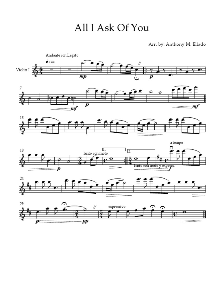 All I Ask of You ( String Quartet) v 1