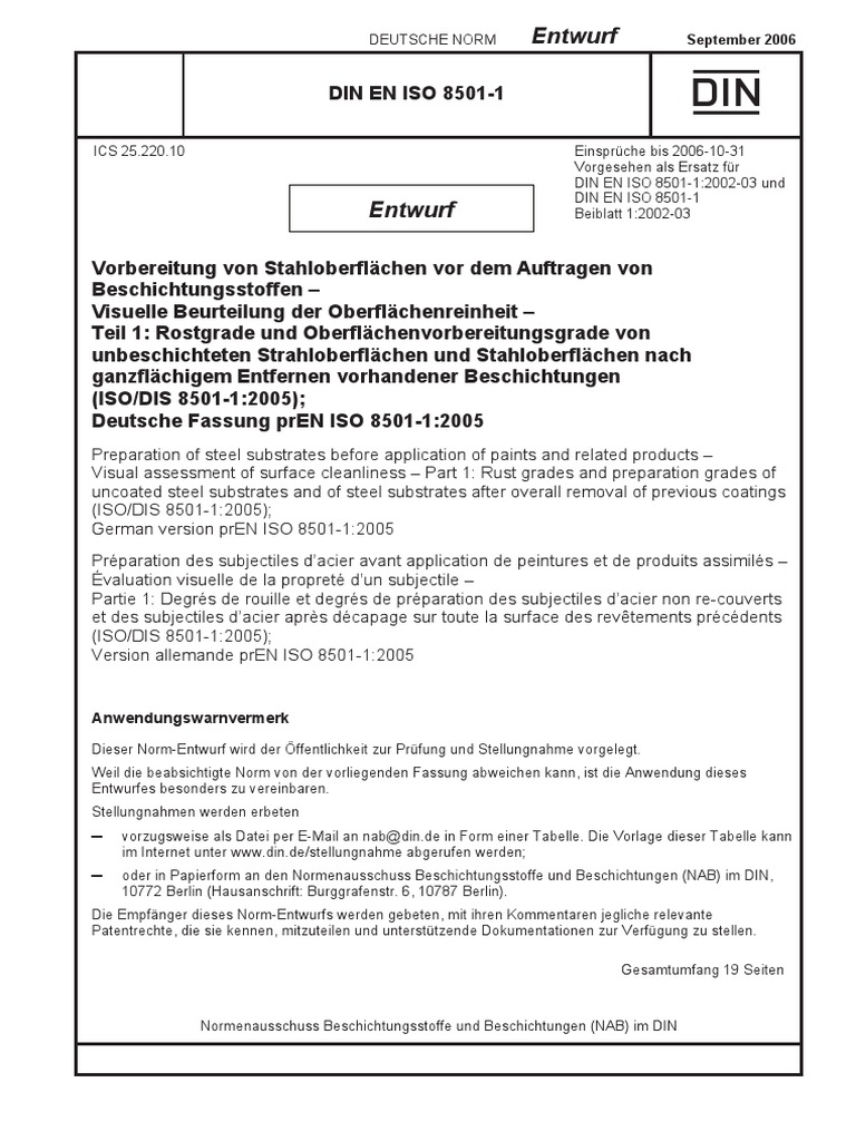 (DIN en ISO 8501-1 Entwurf-2006-09) - Vorbereitung Von Stahloberflächen ...