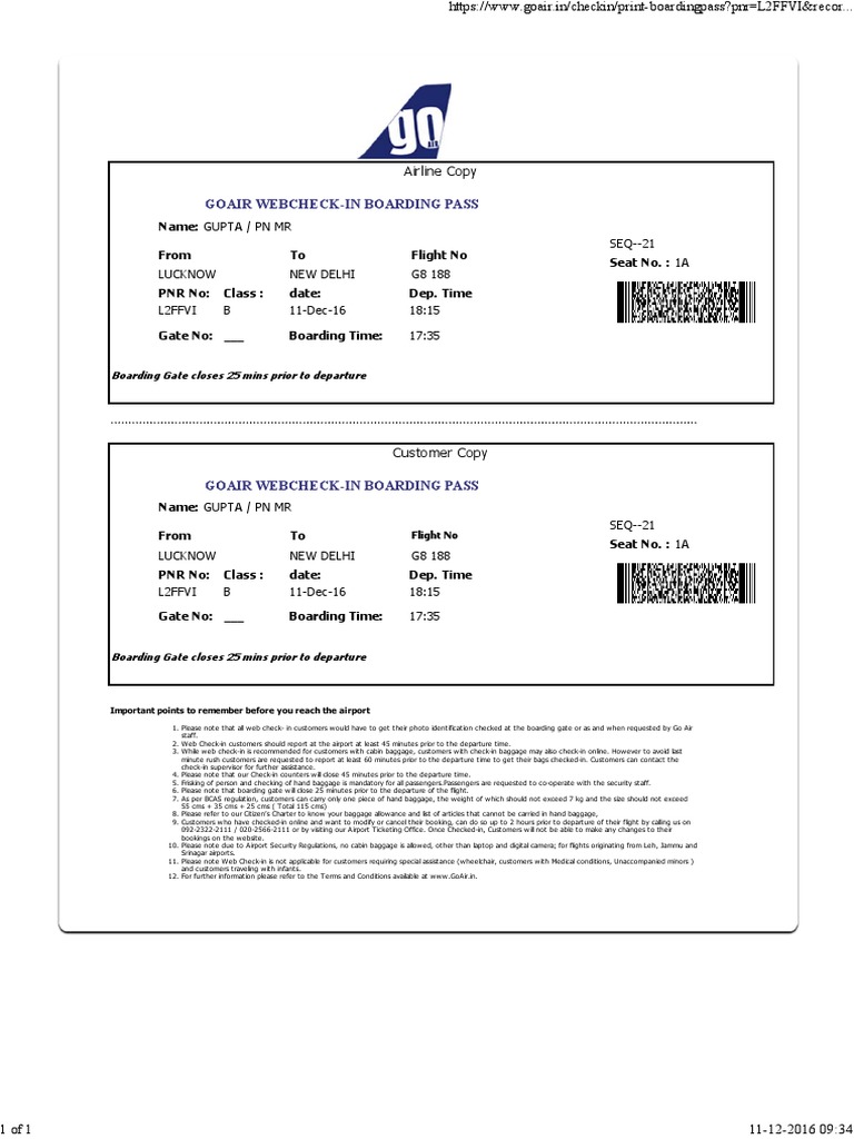 Boarding Pass L2ffvi Goair | PDF | Aviation | Industries