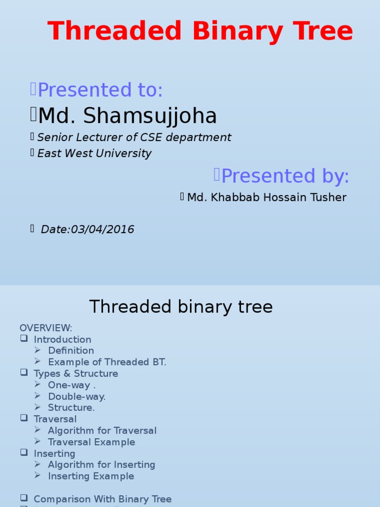Threaded Binary Tree: Presented To | PDF | Algorithms And Data ...