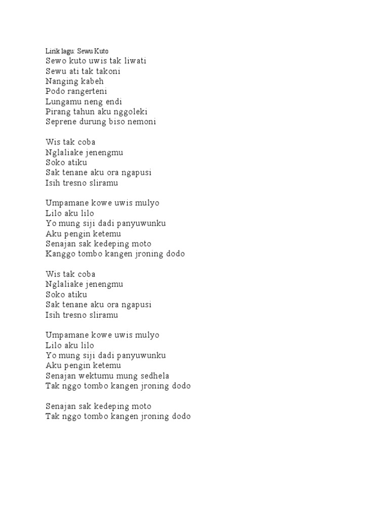 Sewu Kuto Lirik Arti