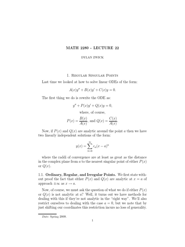 Regular Singular Points in ODEs | PDF | Abstract Algebra | Equations
