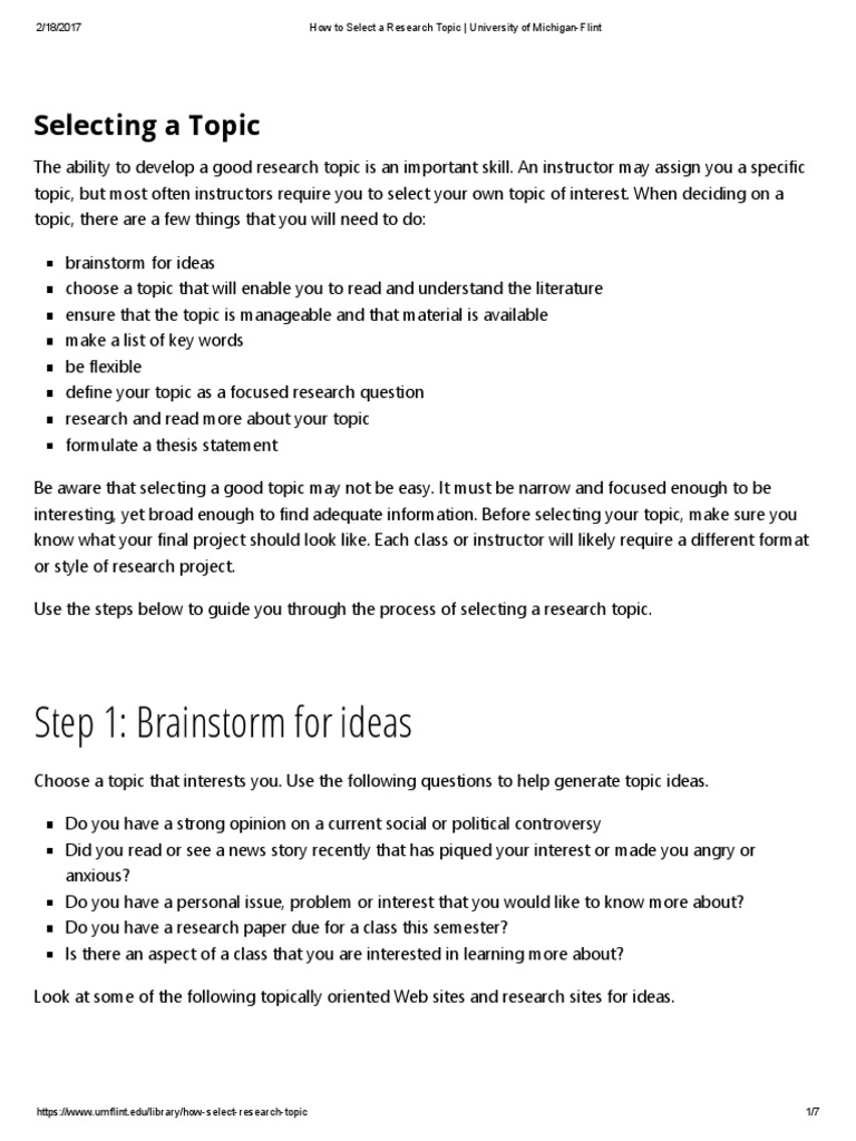 Selecting a Research Topic Guide | PDF | Web Search Engine | World Wide Web