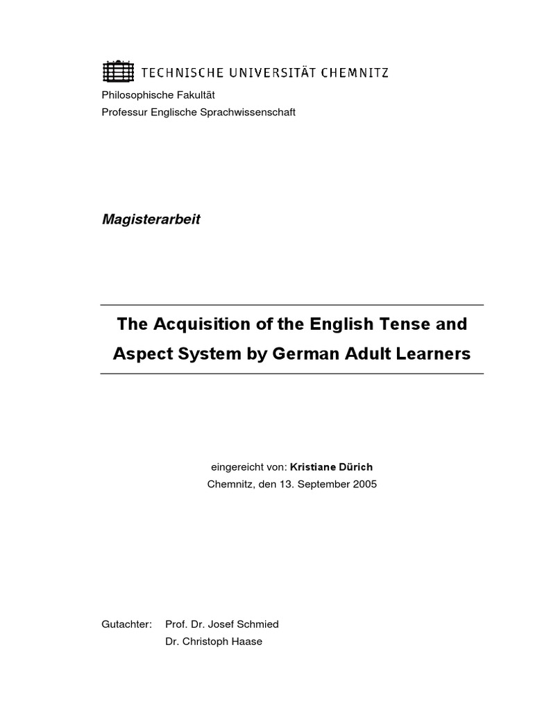 The Acquisition Of English Tense Pdf Grammatical Tense Perfect Grammar