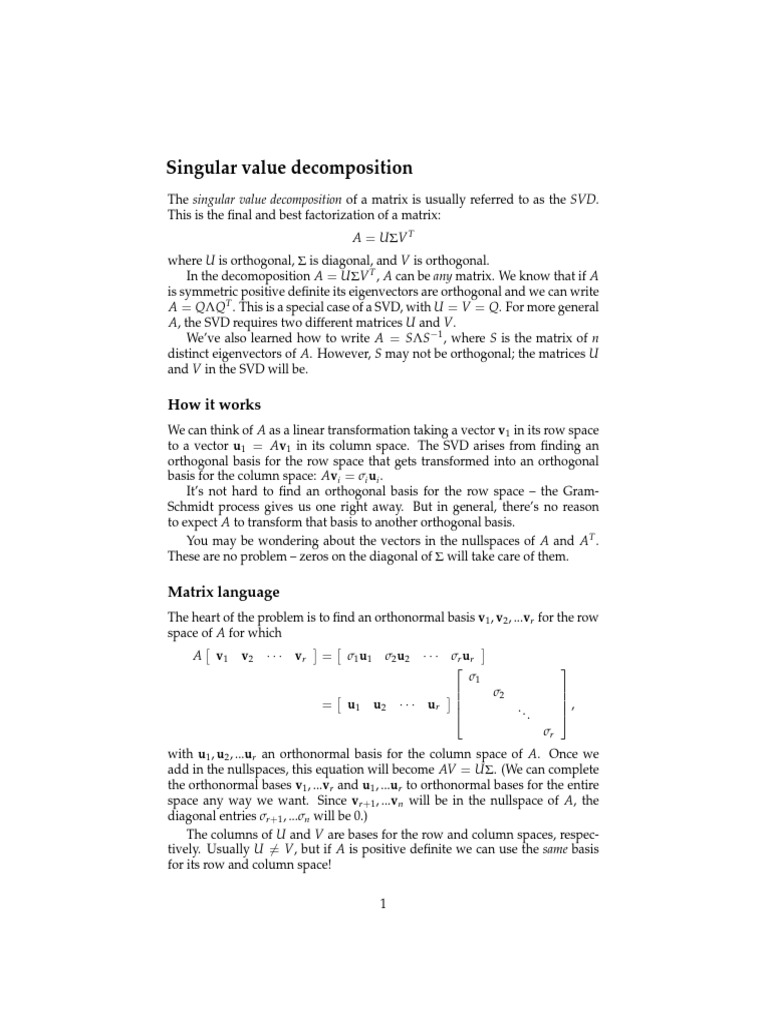 Singular Value Decomposition - MIT PDF | PDF | Eigenvalues And ...