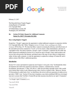 Google Additional Comments USCO Section 512 Study