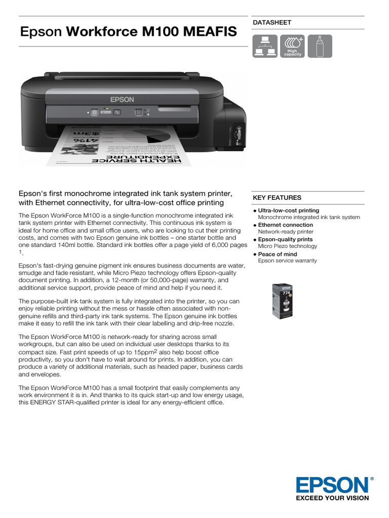 Epson WorkForce M100 Business Inkjet Tank System Printer PDF