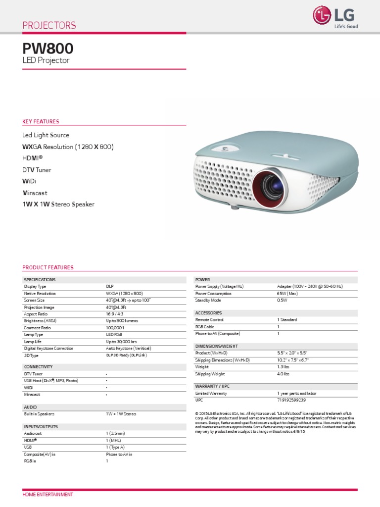 LG PW800 Portable HD LED Projector | PDF | Light Emitting Diode ...