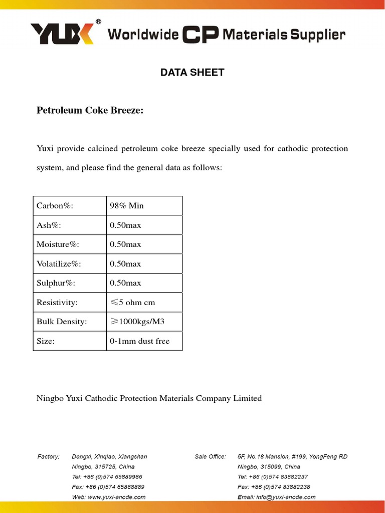 Petroleum Coke Backfill Data Sheet | PDF | Technology & Engineering