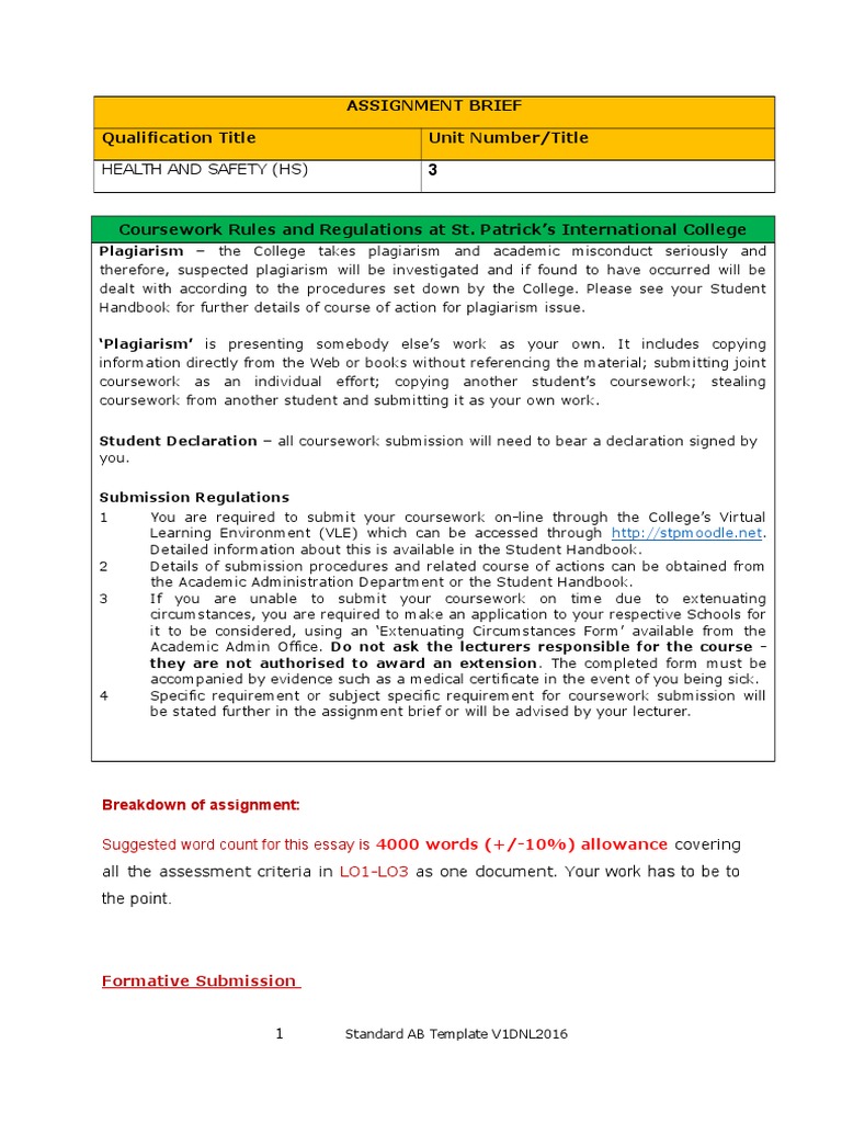 Health and Safety Coursework Guidelines | PDF | Occupational Safety And ...