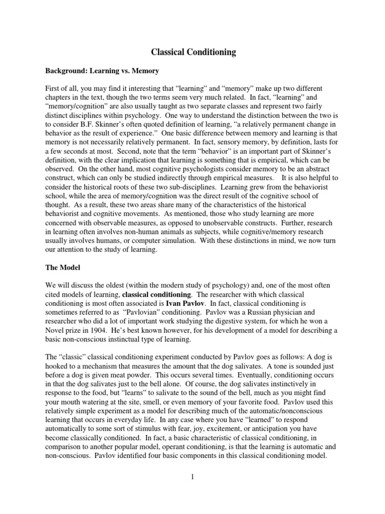 Classical Conditioning | PDF | Classical Conditioning | Learning