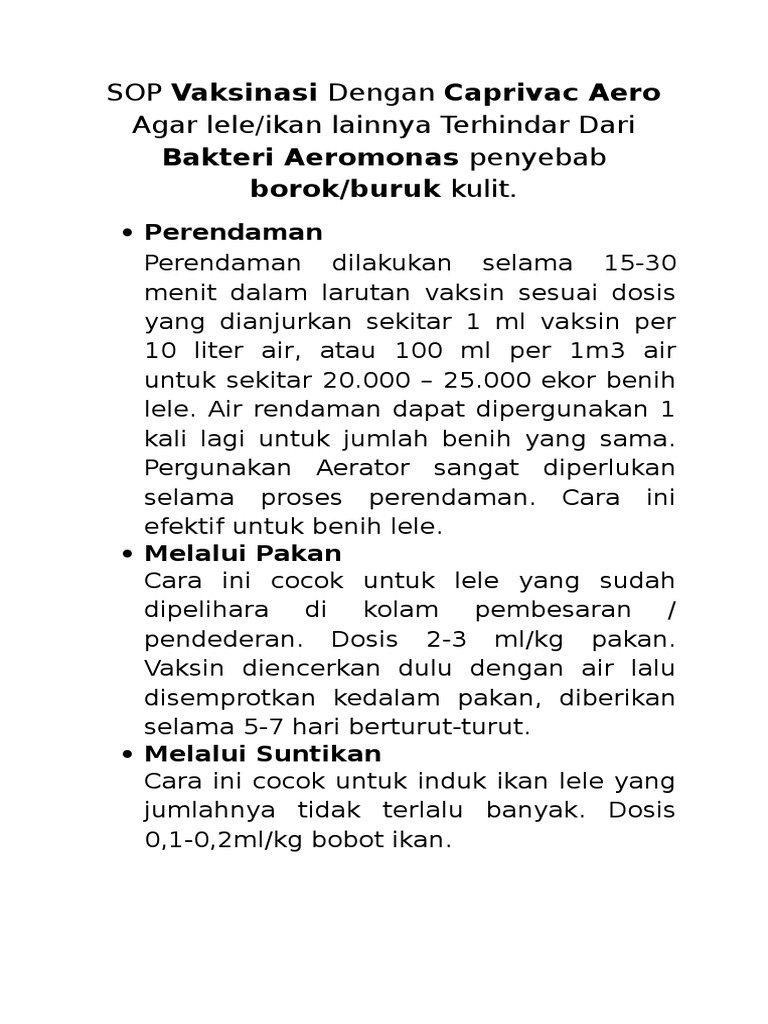 Vaksinasi Lele dengan Caprivac Aero | PDF | Kesehatan Holistik