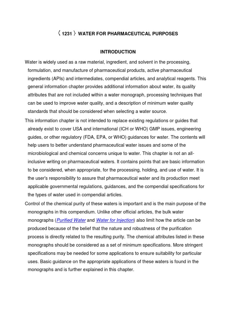 USP 1231 Water For Pharmaceutical Purposes PDF Purified Water