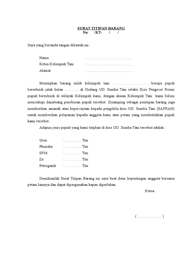 Surat Titipan Barang Pdf