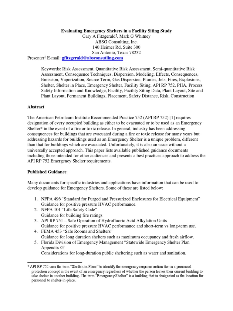 Evaluating Emergency Shelters in A Facility Siting Study Transcript