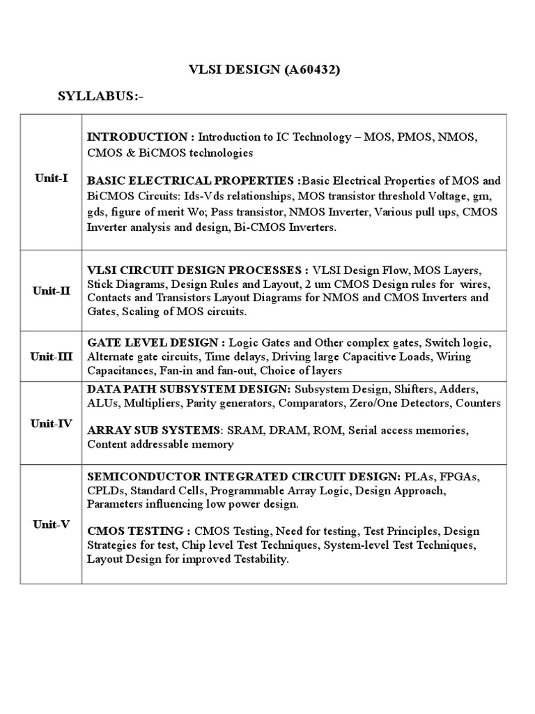 VLSI Design Syllabus Overview | PDF | Cmos | Mosfet