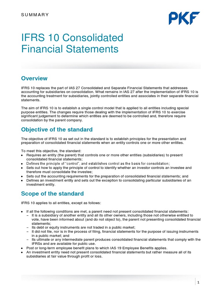 IFRS 10 Summary PDF International Financial Reporting Standards