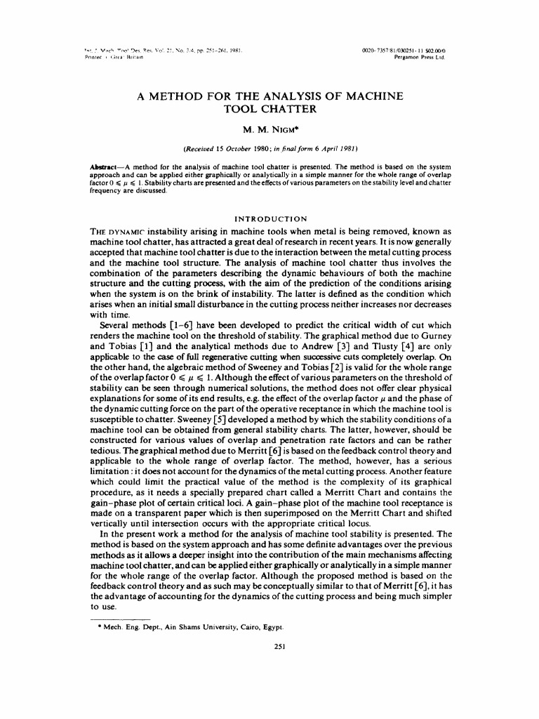 Analysis of Machine Tool Chatter A Method Based on Feedback Control