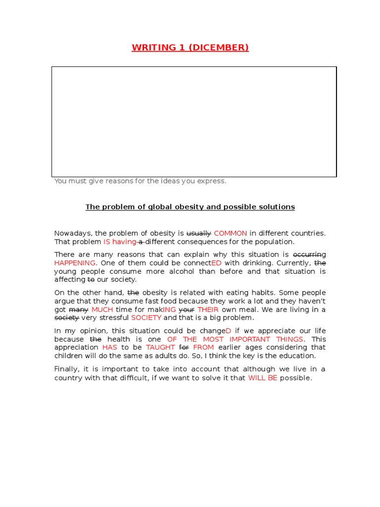 Writing 1 (Dicember) : The Problem of Global Obesity and Possible ...