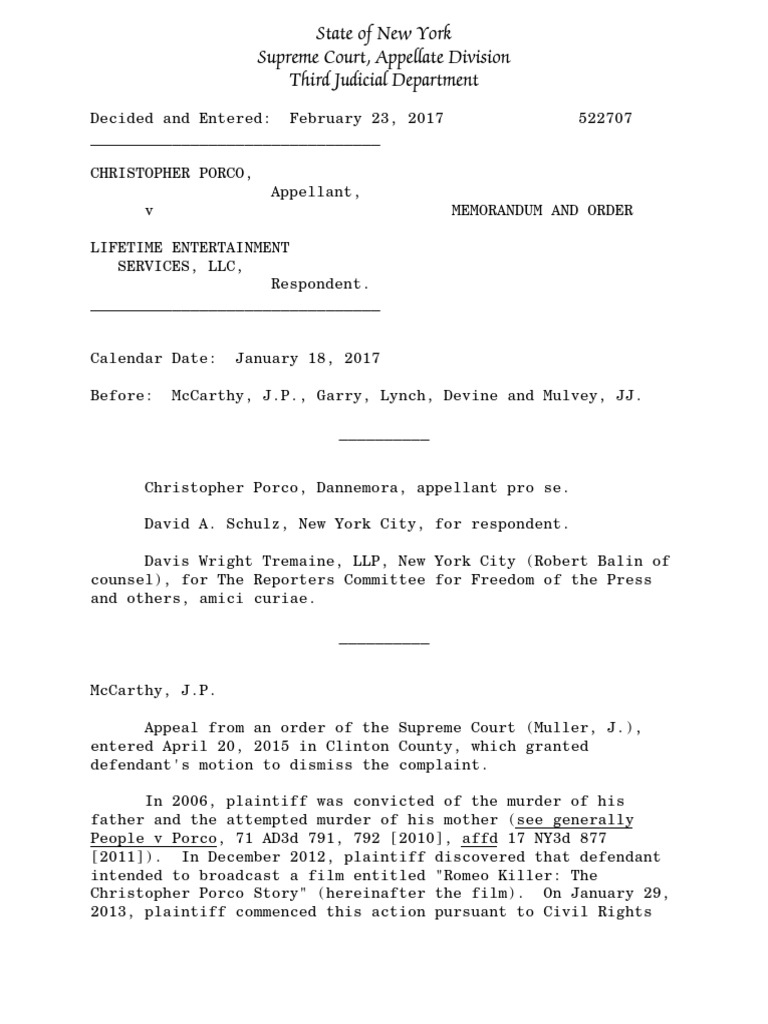 Porco Decision | PDF | Complaint | Precedent