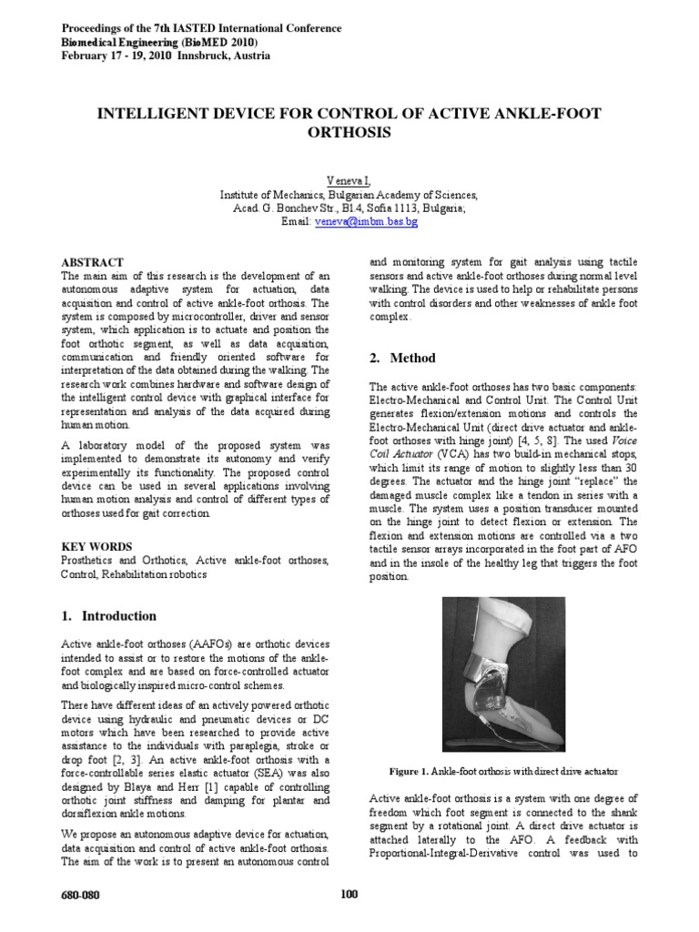 Intelligent Device For Control of Active Ankle-Foot Orthosis | PDF ...