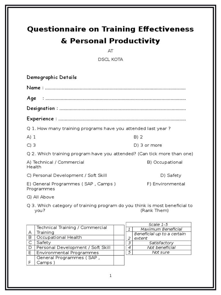 Training Effectiveness Questionnaire | PDF | Motivation | Motivational