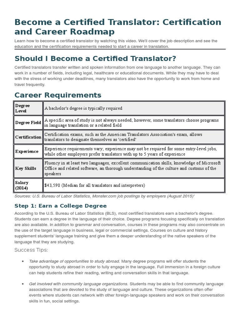 A Certified Translator Certification and Career Roadmap PDF