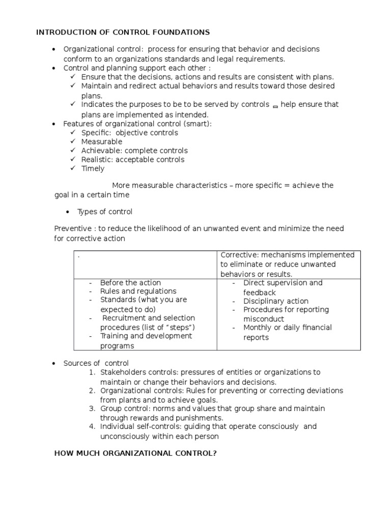 Foundations of Organizational Control | PDF | Goal | Value (Ethics)