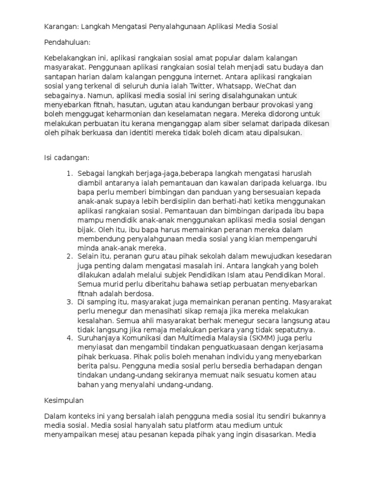 Karangan Penyalahgunaan Media Sosial Pdf