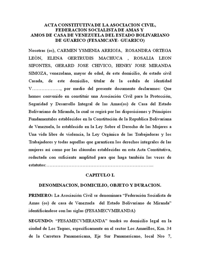 Copia de Acta Constitutiva de La Federacion Miranda | Federación ...