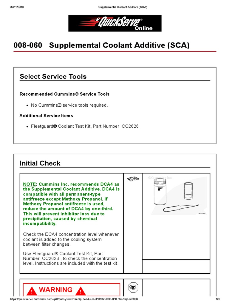Supplemental Coolant Additive (SCA) Coolant Leak