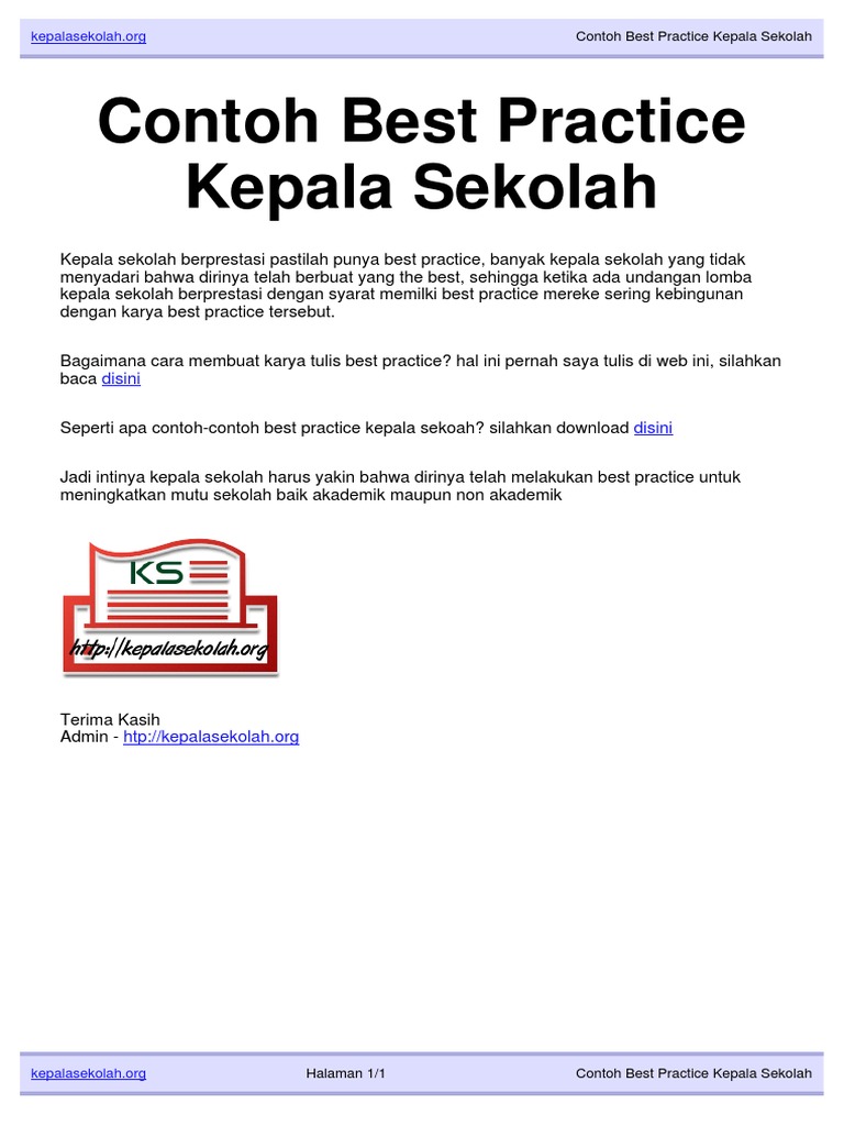 Contoh Best Practice Kepala Sekolah Kepalasekolah Org