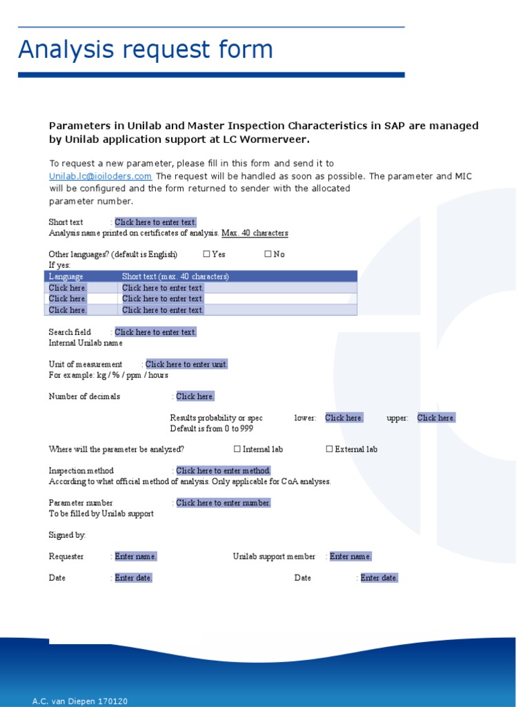 Unilab Parameter Request Form Guide | PDF | Computers | Technology ...