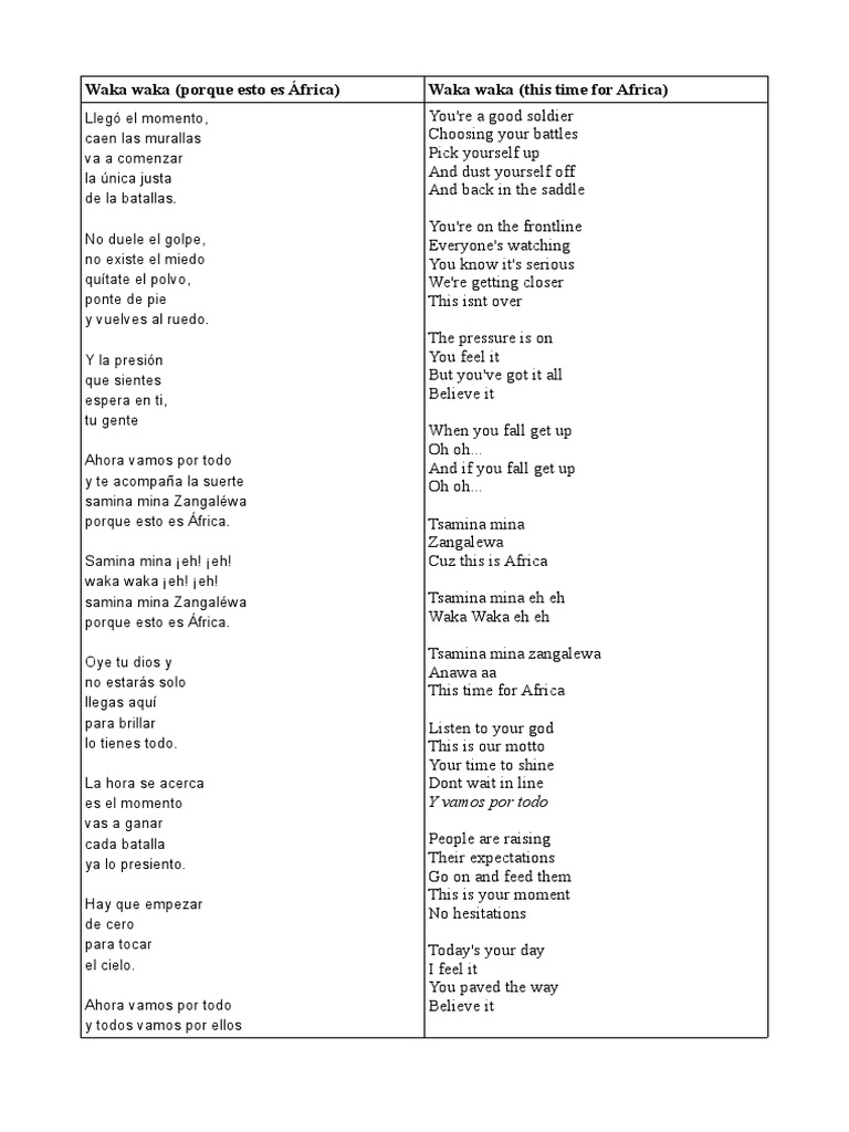 Shakira Waka Waka Letra En Espanol